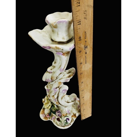 Capodimonte Style Porcelain Candlestick Portugal Angel Roses - Picture 6 of 12